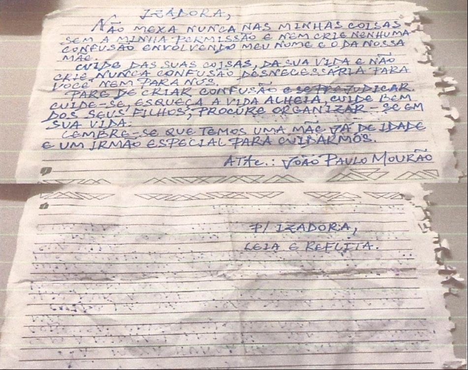 Bilhete escrito por João Paulo Mourão