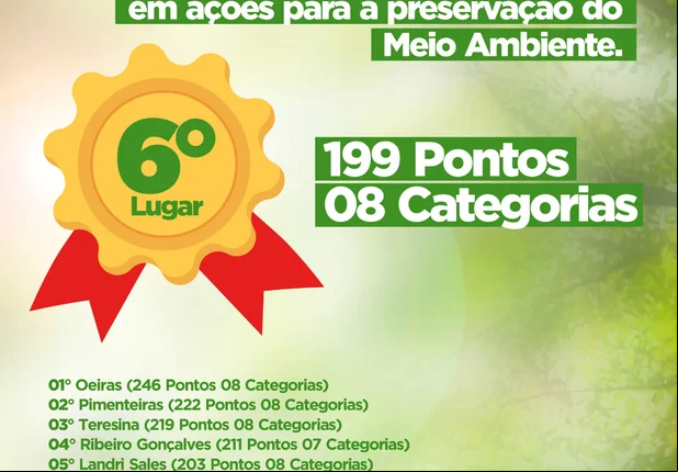 Município de Beneditinos recebe Selo Ambiental categoria A